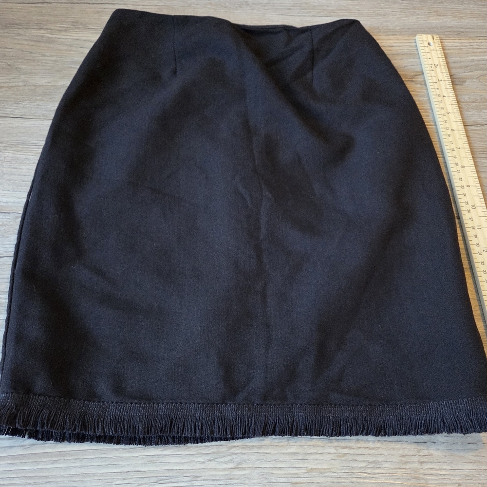 Vintage Johnny Dexter Black Fringe Skirt 90s 80s Y2k Size 8 - Picture 4 of 11